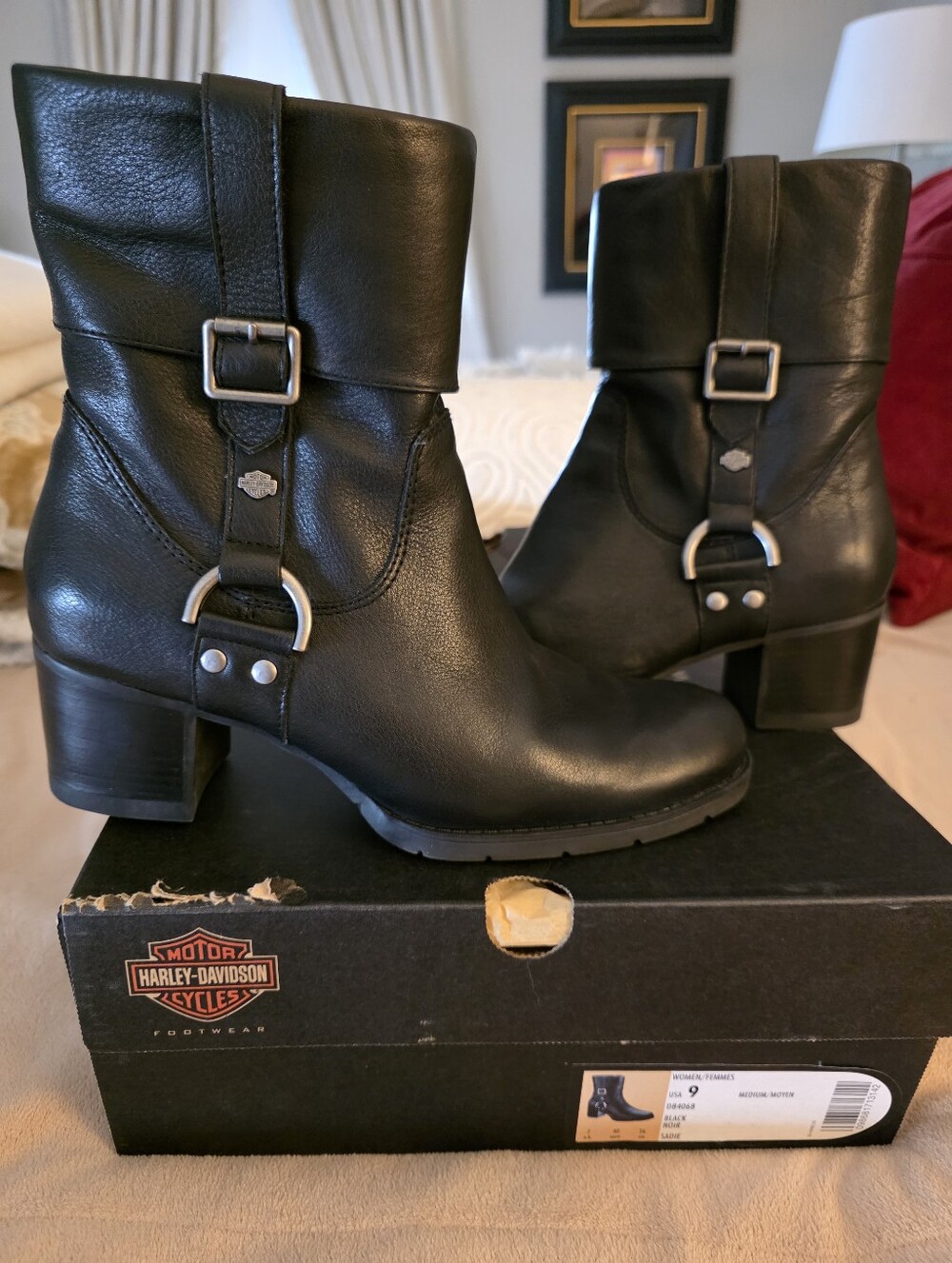 NIB - Harley-Davidson Sadie Black Leather Riding Boots - Size 9M